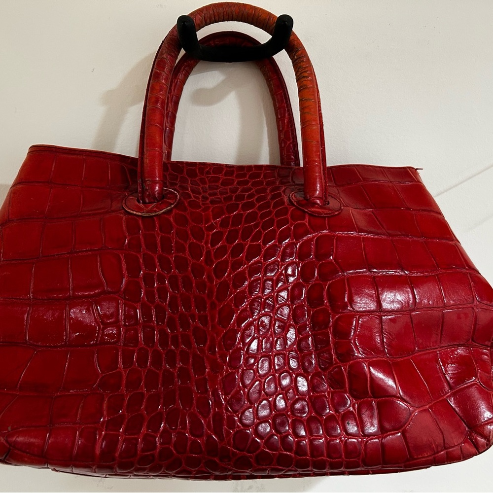 Red Crocodile Embossed Leather Tote